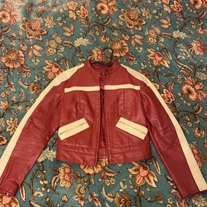 FootJoy cropped red 100% moto leather jacket